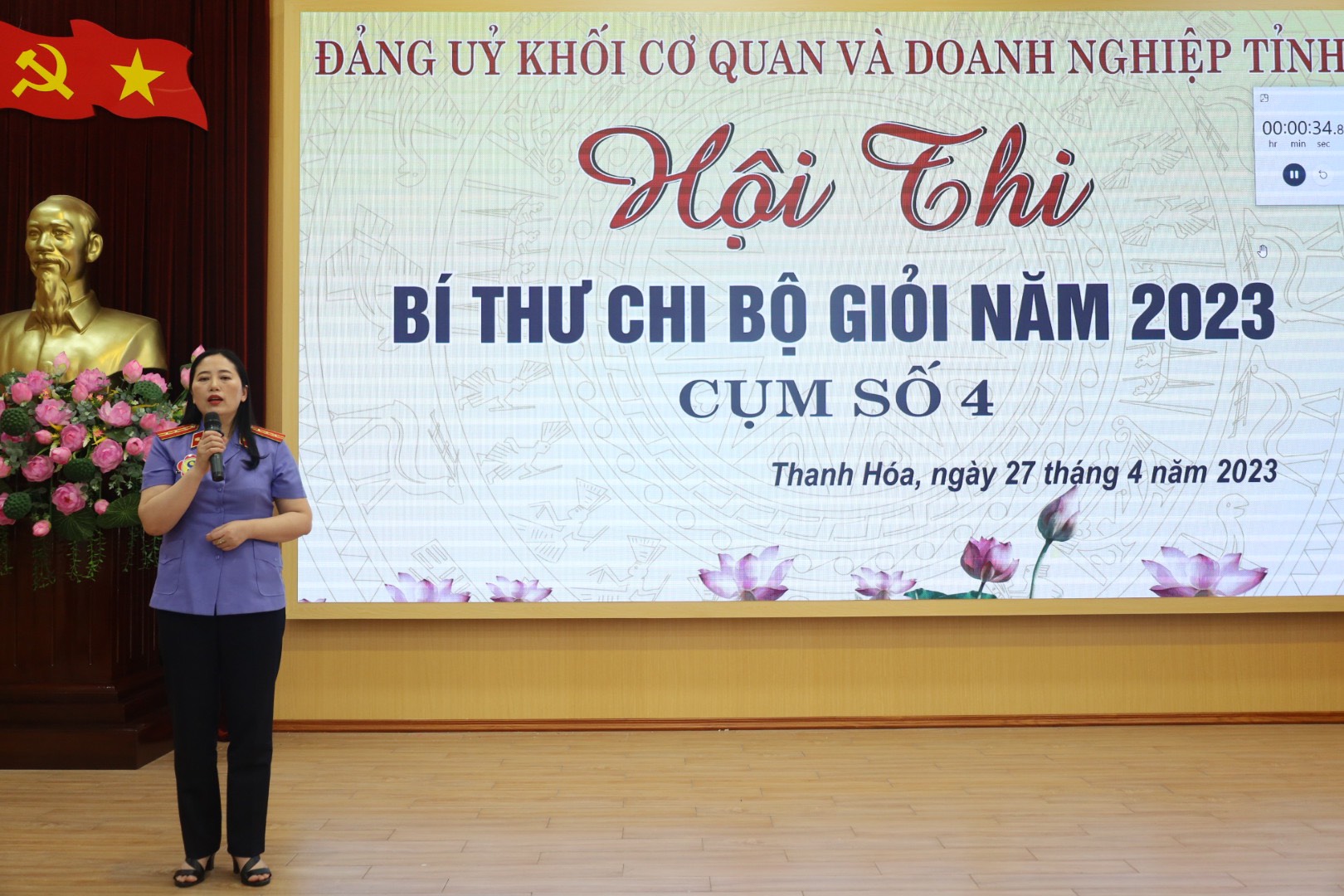 Phần thi thuyết trình của thí sinh Nguyễn Thị Phượng, Phó Bí thư Chi bộ Thanh tra và giải quyết Khiếu nại, tố cáo trong hoạt động tư pháp thuộc Đảng bộ VKSND tỉnh