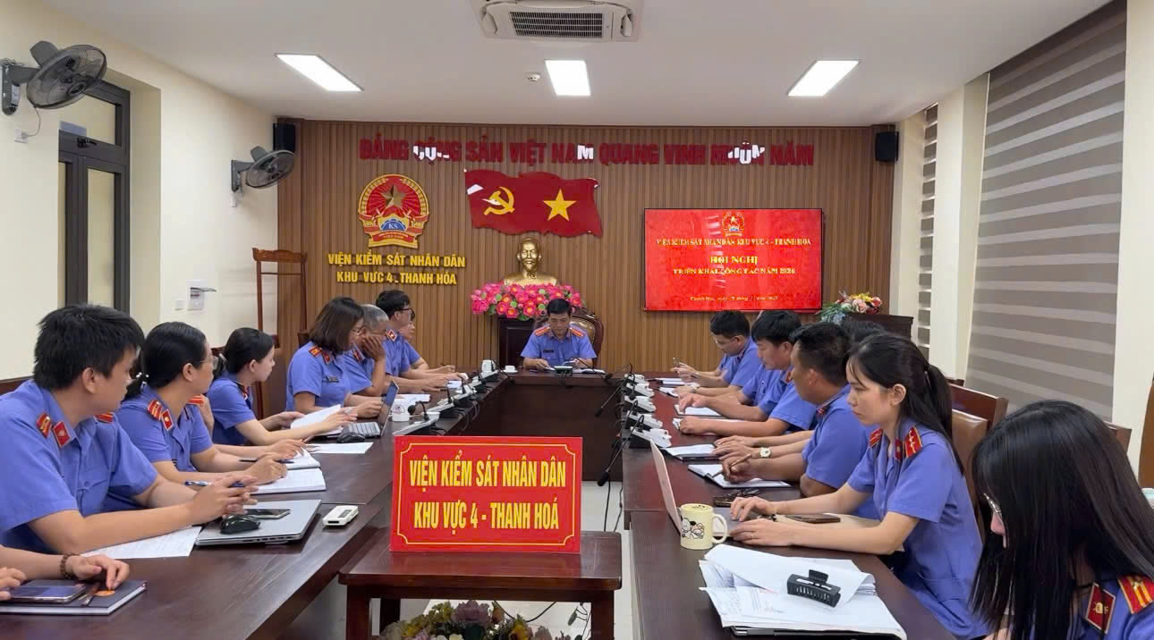 Ảnh: Toàn cảnh Hội nghị triển khai công tác năm 2026 của VKSND khu vực 4 - Thanh Hóa