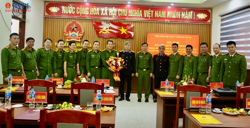 Ảnh: Toàn cảnh Hội nghị ký Quy chế phối hợp của VKSND khu vực 2 - Thanh Hoá với 14 đơn vị Công an xã