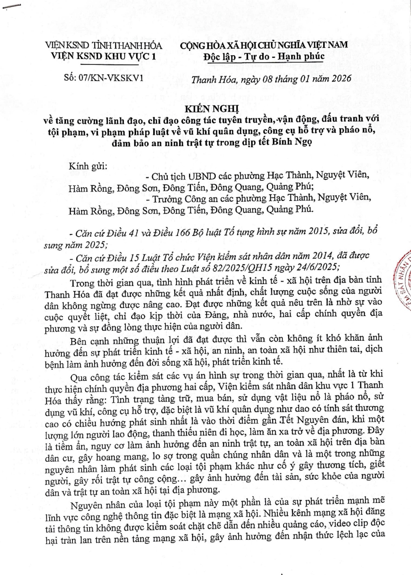 Hình ảnh: Kiến nghị phòng ngừa của VKSND khu vực 1