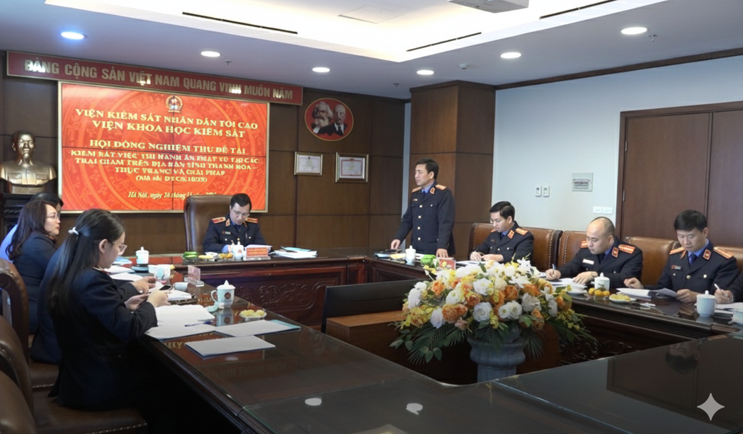 Ảnh: Ban chủ nhiệm đề tài phát biểu ý kiến và trình bày phần bảo vệ trước Hội đồng