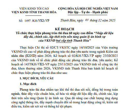 Ảnh: Kế hoạch phát động phong trào thi đua 60 ngày cao điểm